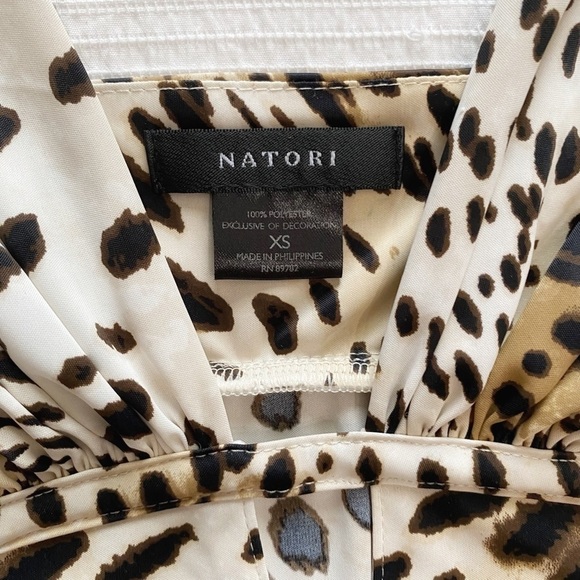 NATORI LEOPARD SATIN CUT OUT SLEEVELESS FULL LENGTH MAXI SLEEP SLIP GOWN DRESS - Picture 6 of 8